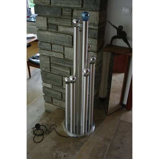 Vintage vloerlamp van geborsteld aluminium, 1970