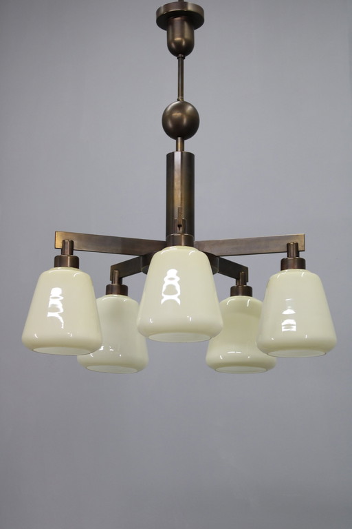 Messing art-decokroonluchter uit 1930, Tsjecho-Slowakije