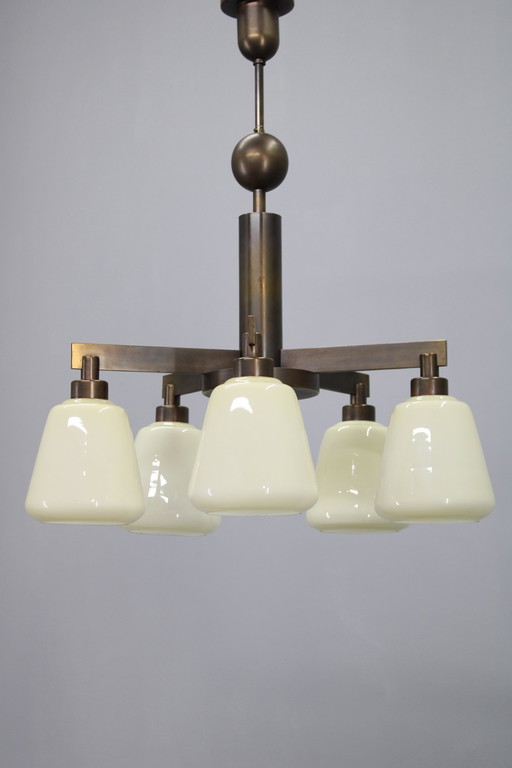 Messing art-decokroonluchter uit 1930, Tsjecho-Slowakije