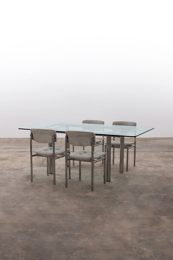 Image 1 of Gavina Knoll glazen eettafel met stoelen