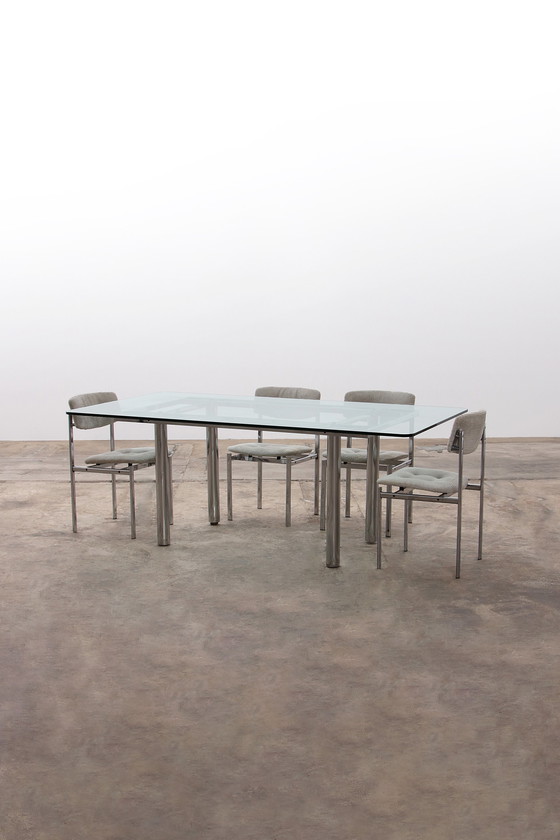 Image 1 of Gavina Knoll glazen eettafel met stoelen