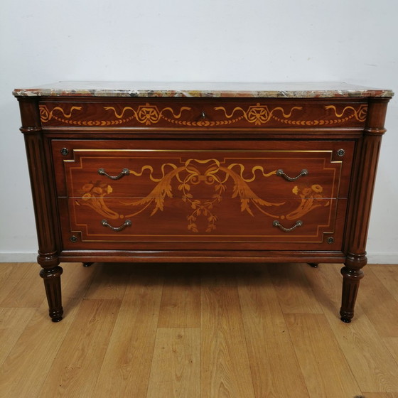 Image 1 of Vintage Ladekast Met Marmer Blad Dressoir Commode Badkamermeubel