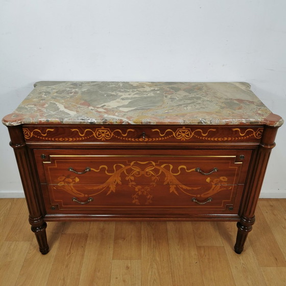 Image 1 of Vintage Ladekast Met Marmer Blad Dressoir Commode Badkamermeubel