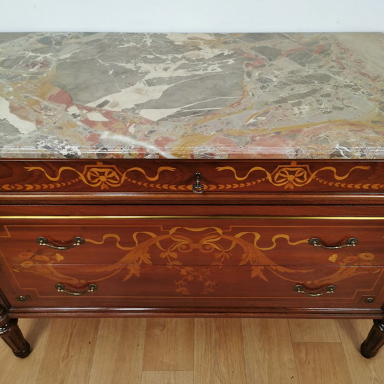 Image 1 of Vintage Ladekast Met Marmer Blad Dressoir Commode Badkamermeubel