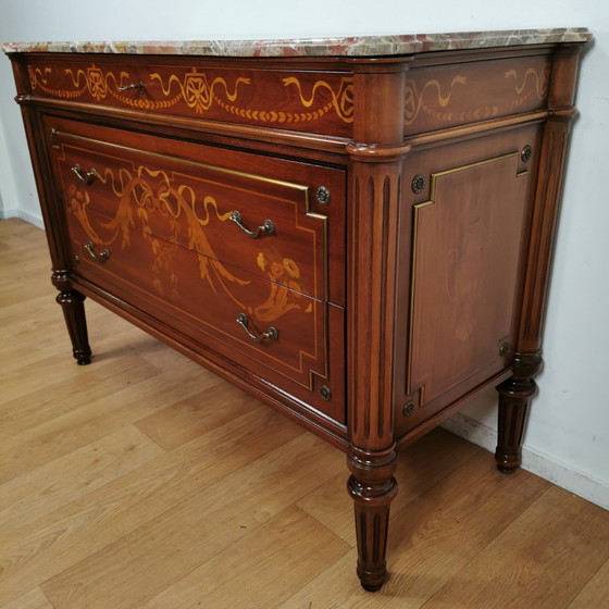 Image 1 of Vintage Ladekast Met Marmer Blad Dressoir Commode Badkamermeubel