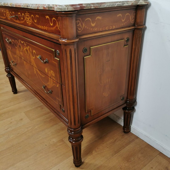 Image 1 of Vintage Ladekast Met Marmer Blad Dressoir Commode Badkamermeubel