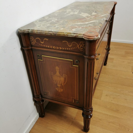 Image 1 of Vintage Ladekast Met Marmer Blad Dressoir Commode Badkamermeubel