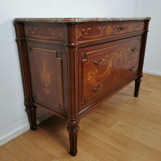 Image 1 of Vintage Ladekast Met Marmer Blad Dressoir Commode Badkamermeubel