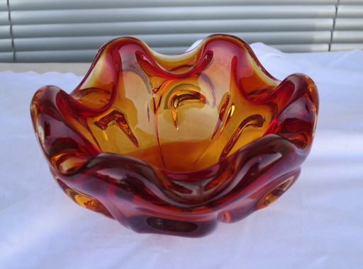 Glazen amberkleurig Mid Century middenstuk Schaal Vintage