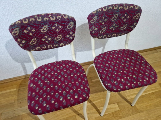 Image 1 of 2X Beklede stoel | Upcycling | Bourgondisch rood & ivoorkleurige look