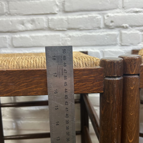 Image 1 of 2x Vintage houten Mid Century moderne rotan krukjes