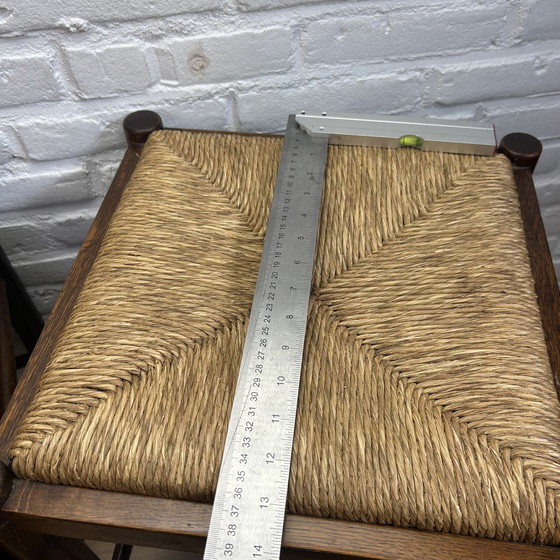 Image 1 of 2x Vintage houten Mid Century moderne rotan krukjes