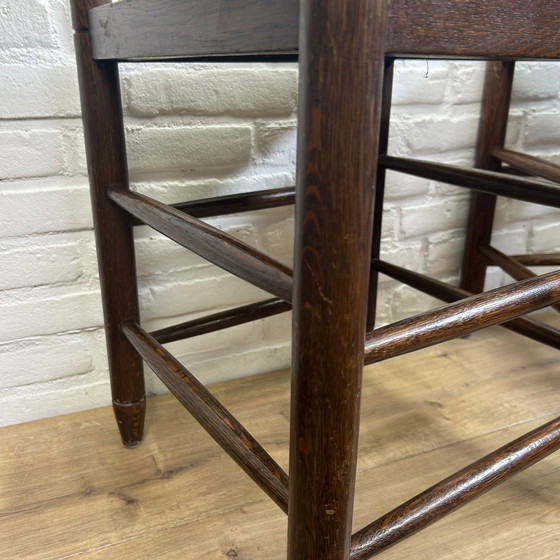 Image 1 of 2x Vintage houten Mid Century moderne rotan krukjes