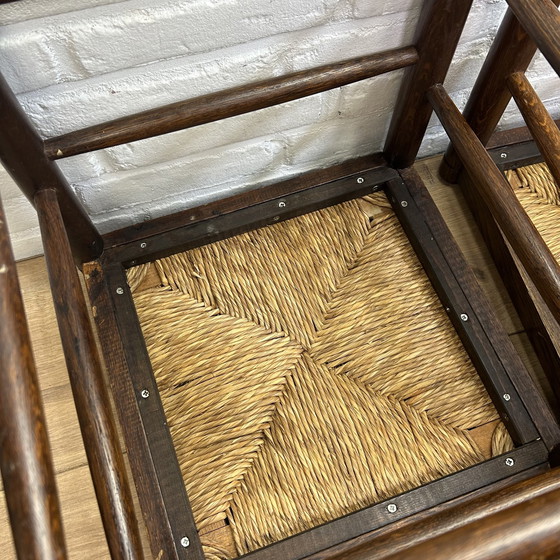 Image 1 of 2x Vintage houten Mid Century moderne rotan krukjes