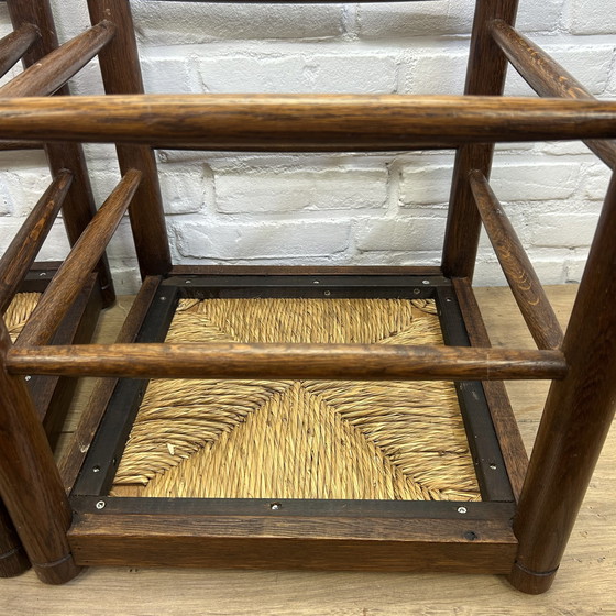 Image 1 of 2x Vintage houten Mid Century moderne rotan krukjes