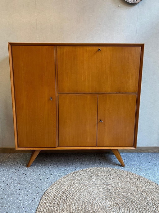 Jaren 60 Highboard Met Secretaire In Beuken Uitgevoerd