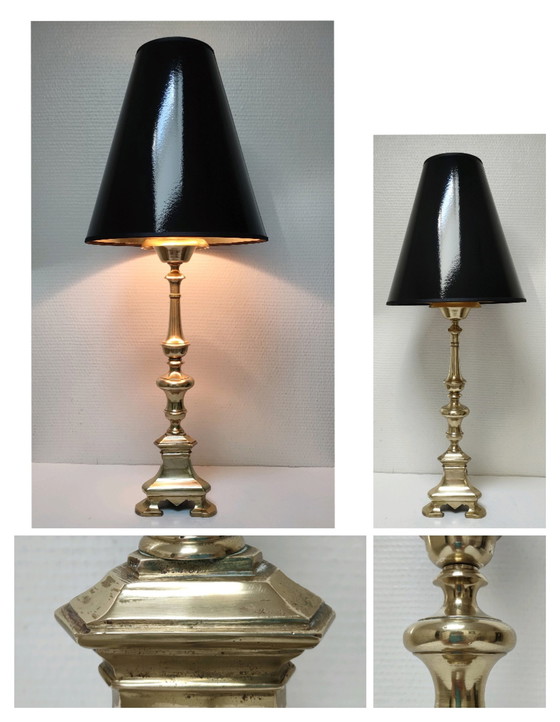Image 1 of Bronzen Vergulde Driepoot Lamp Begin 20ste eeuw H.50 Cm
