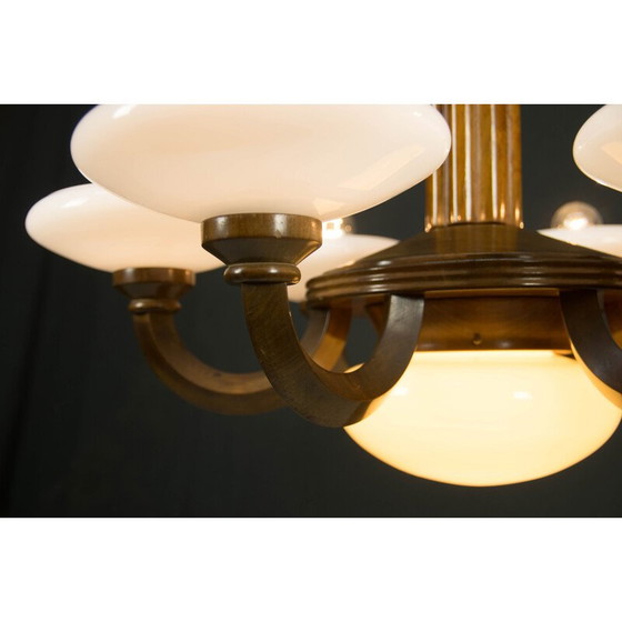 Image 1 of Vintage art deco kroonluchter van hout en glas, 1930