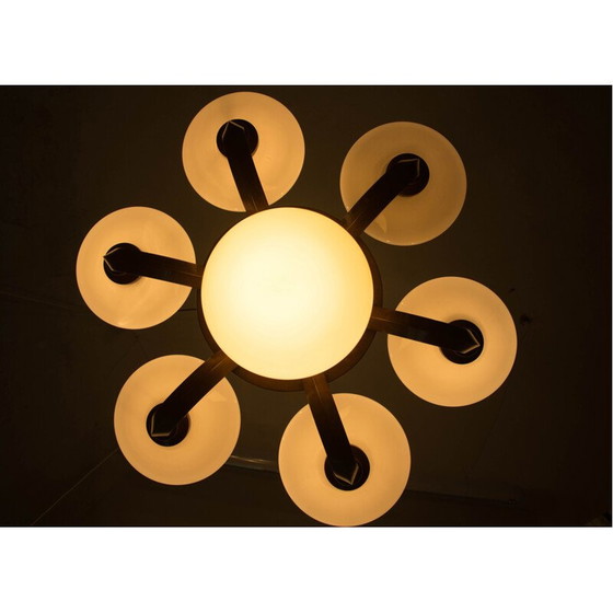 Image 1 of Vintage art deco kroonluchter van hout en glas, 1930