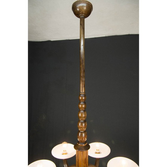 Image 1 of Vintage art deco kroonluchter van hout en glas, 1930