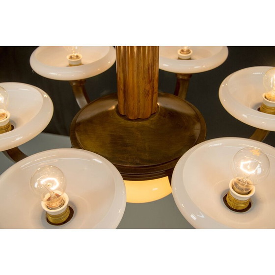Image 1 of Vintage art deco kroonluchter van hout en glas, 1930