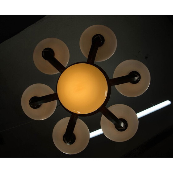 Image 1 of Vintage art deco kroonluchter van hout en glas, 1930