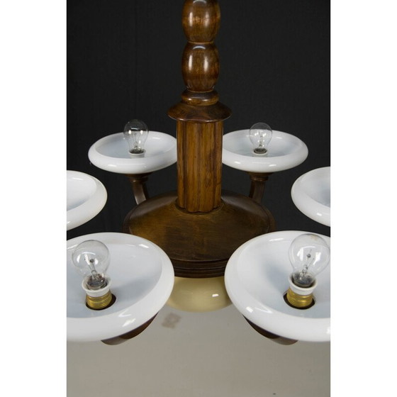 Image 1 of Vintage art deco kroonluchter van hout en glas, 1930