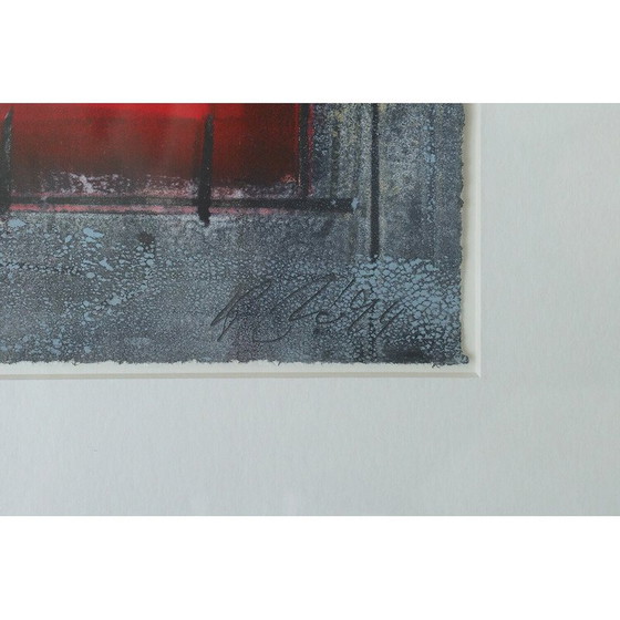 Image 1 of Vintage zwart en rood compositieschilderij, 1979