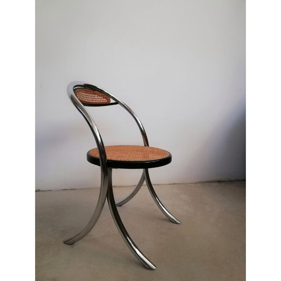 Image 1 of Set van 4 vintage eetkamerstoelen van verchroomd staal en Weens stro, Italië 1970