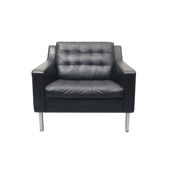 Image 1 of Vintage zwart leren clubfauteuil, jaren 1960