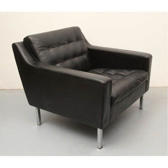 Image 1 of Vintage zwart leren clubfauteuil, jaren 1960