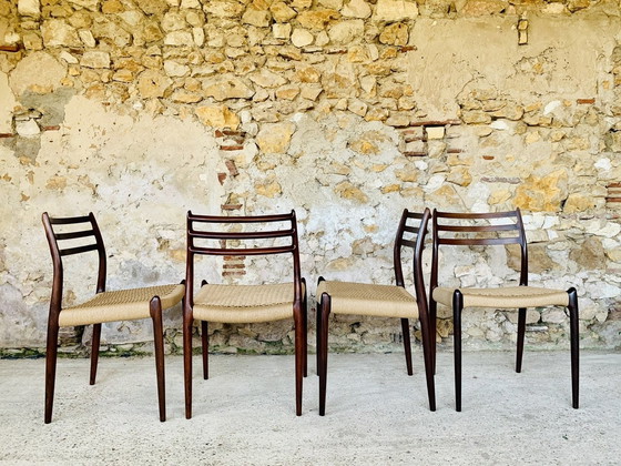 Image 1 of Set van 6 vintage rozenhouten stoelen door Niels Moller voor J L Møller Møbelfabrik, Denemarken 1960