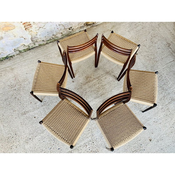 Image 1 of Set van 6 vintage rozenhouten stoelen door Niels Moller voor J L Møller Møbelfabrik, Denemarken 1960