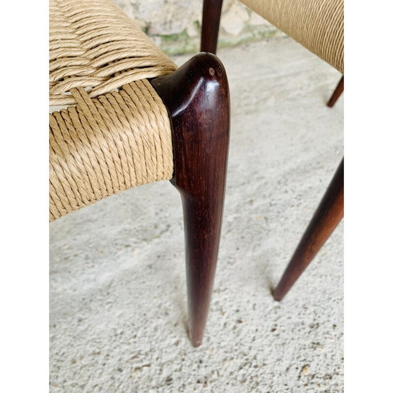 Image 1 of Set van 6 vintage rozenhouten stoelen door Niels Moller voor J L Møller Møbelfabrik, Denemarken 1960