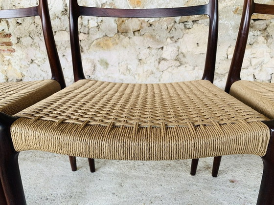 Image 1 of Set van 6 vintage rozenhouten stoelen door Niels Moller voor J L Møller Møbelfabrik, Denemarken 1960