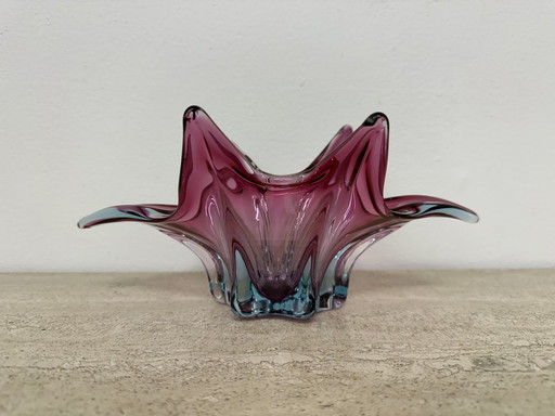 Murano glas roze en blauwe kom, 1970S