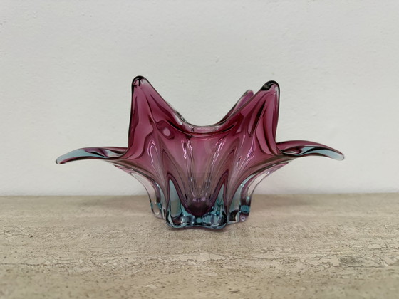 Image 1 of Murano glas roze en blauwe kom, 1970S