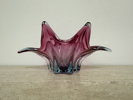 Murano glas roze en blauwe kom, 1970S