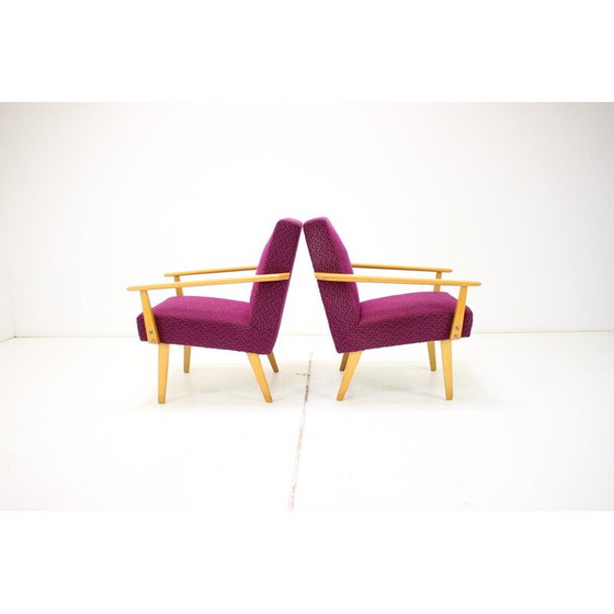 Image 1 of Paar vintage fauteuils in stof en hout, Tsjecho-Slowakije 1960