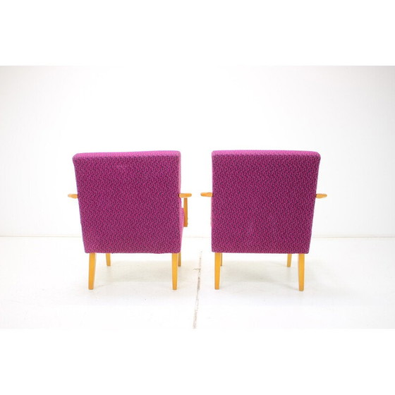 Image 1 of Paar vintage fauteuils in stof en hout, Tsjecho-Slowakije 1960