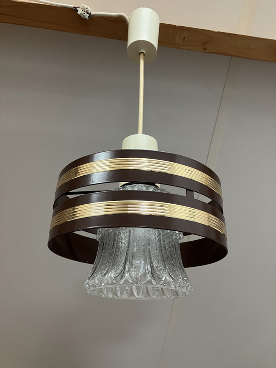 Image 1 of Vintage Design Hanglamp Jaren 70 Met Glazen Kap En Ring