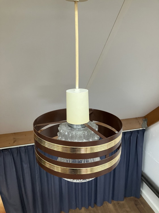 Image 1 of Vintage Design Hanglamp Jaren 70 Met Glazen Kap En Ring