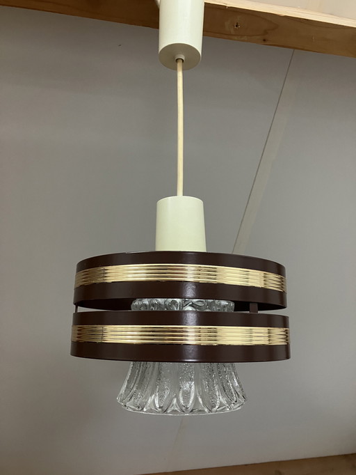 Vintage Design Hanglamp Jaren 70 Met Glazen Kap En Ring