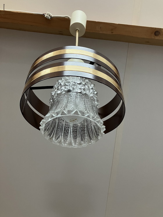 Image 1 of Vintage Design Hanglamp Jaren 70 Met Glazen Kap En Ring