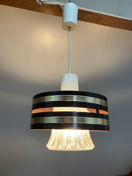 Vintage Design Hanglamp Jaren 70 Met Glazen Kap En Ring