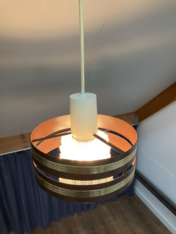 Image 1 of Vintage Design Hanglamp Jaren 70 Met Glazen Kap En Ring