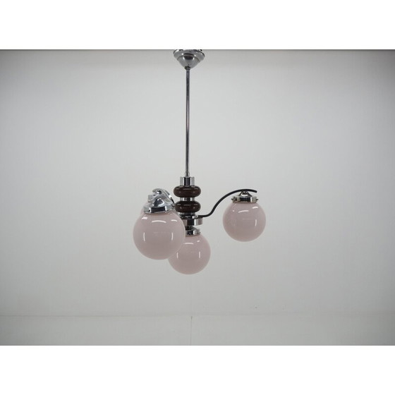 Image 1 of Vintage art deco kroonluchter in roze verchroomd glas, 1930
