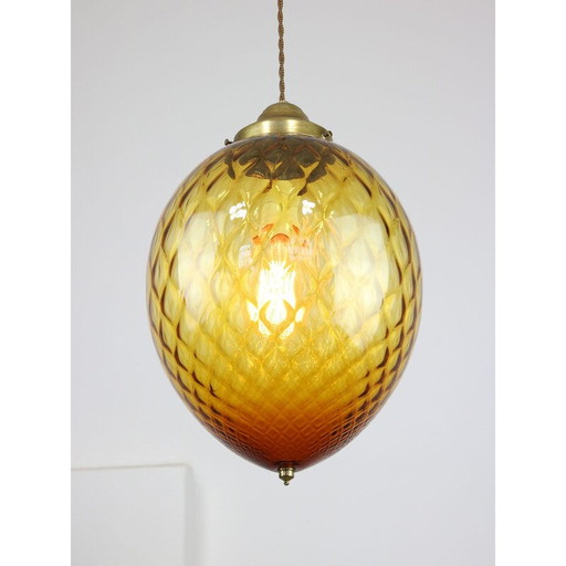 Vintage Murano glazen hanglamp amber uit Empoli