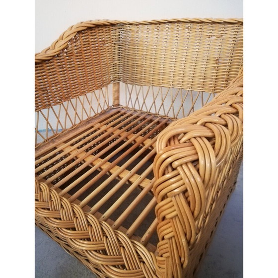 Image 1 of Paar vintage rieten en biezen fauteuils, jaren 1970