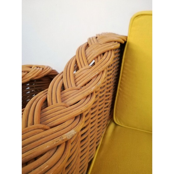 Image 1 of Paar vintage rieten en biezen fauteuils, jaren 1970